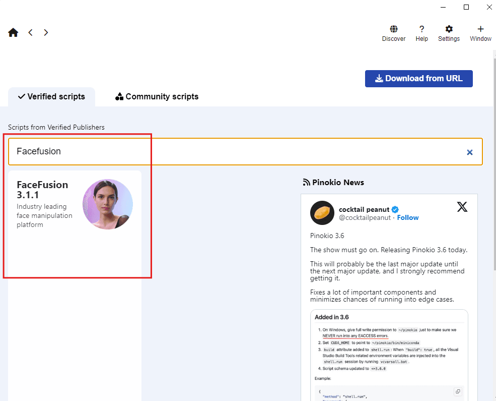 rechercher et installer Face fusion